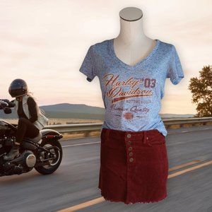 HARLEY DAVIDSON • Medium Jrs • short sleeve t-shirt blue v-neck graphic girls